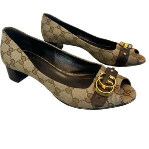 Gucci tan brown GG Lifford canvas flats Sz 39